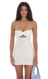 Textured Floral Cutout Dress in White