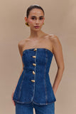 Lennox Strapless Long Line Button Top Dark Blue
