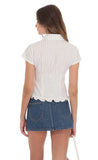 PinStripe Button Up Ruffle Top in White