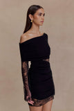 Luxie Lace Knit Mini Dress Black