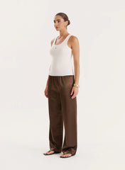 Chocolate Satin Elasticated Waist Wide Leg Trouser