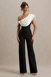 Falling For You Black White Asymmetric Draped Jumpsuit