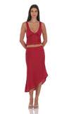 Satin V Neck Top in Red