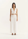 White Drop Waist Shirred Maxi Skirt
