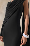Rubelle Black Asymmetric Neck Maxi Dress With Draped Detailing