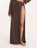 Chocolate Brown Crochet Thigh Split Maxi Skirt