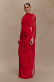 Amandine Ruched Slinky Maxi Dress Ruby