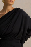 Olivia Black Asymmetric Neck Maxi Dress With Ruched Detailing And Asymmetric Hem