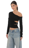 Cutout Buckle Off Shoulder Top in Black