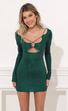 Long Sleeve Bodycon Dress in Green Shimmer