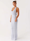 Novalee Flower Crochet Maxi Dress Blue