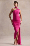 Icon Dark Pink One Shoulder Cut Out Maxi Dress With Scarf