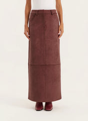Burgundy Faux Suede Maxi Skirt