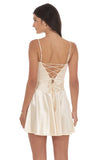 Satin V Drop Waist Dress in Champagne