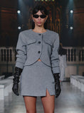 Grey Wool Contrast Pocket Cropped Jacket