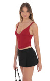 Corset V Neck Top in Red
