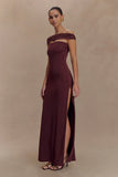Aurora Slinky And Mesh Split Maxi Dress Mahogany