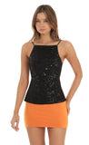 Sequin Open Back Top in Black