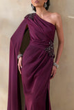Solace Dark Plum Asymmetric Neck Maxi Dress With Front High Split