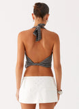 Hot Shot Studded Denim Mini Skort White