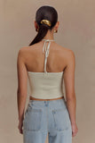 Aletta Knit Pearl Halter Top Ivory