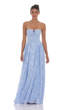 Floral Lace Up Maxi Dress in Light Blue
