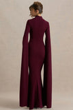 Esme Burgundy Square Neck Maxi Dress With Cape Sleeves