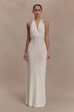 Deeliah Halterneck Crochet Maxi Dress Ivory