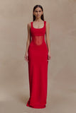 Marlon Crepe And Mesh Maxi Dress Cherry Red