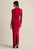 Karinthia Red High Neck Maxi Dress With Draped Detailing