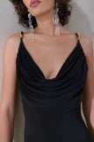 Iridessa Black Plunge Neck Maxi Dress