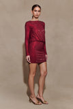 Darius Diamante Cowl Mini Dress Wine