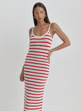 Red And White Stripe Knitted Maxi Dress