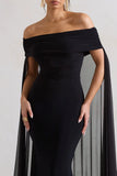Carlotta Black Bardot Maxi Dress With Chiffon Cape