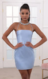 Satin Lace up Dress in Blue