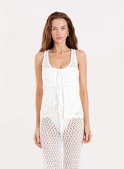 Off White Tie Front Crochet Top