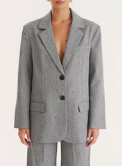 Grey Tailored Oversized Blazer