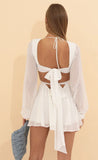 Long Sleeve Flare Dress in White
