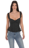 Lace Ruffle Strap Top in Black