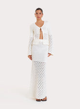 Cream Crochet Drop Waist Maxi Skirt