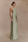Bella Satin Halter Maxi Dress Sage