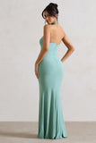 Kira Sage Halter Neck Cut Out Split Maxi Dress With Flowers