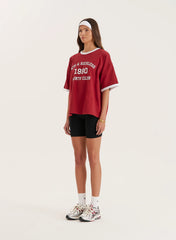 Red Contrast Trim Slogan T Shirt