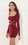 Cutout Long Sleeve Dress in Burgundy