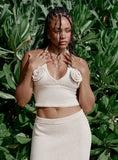 Cream Knit Corsage Halterneck Top