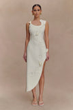 Virginia Suiting Embroidered Midi Dress White