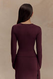 Miraby Front Ruched Knit Long Sleeve Top Dark Chocolate