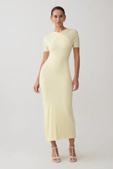 Junie Cross Over Neck Slinky Maxi Dress Lemon