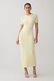 Junie Cross Over Neck Slinky Maxi Dress Lemon