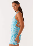 Merida Halterneck Beaded Mini Dress Blue